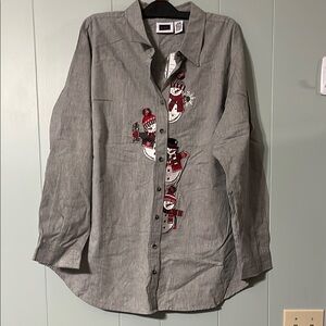 Gray Embroidered Blouse with snowmen
